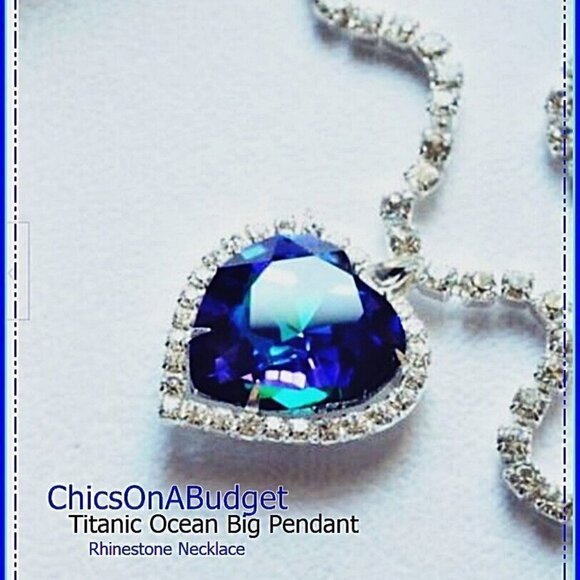 Titanic Heart Of The Ocean Sapphire Blue CZ Crystal Necklace Pendant - Picture 1 of 2